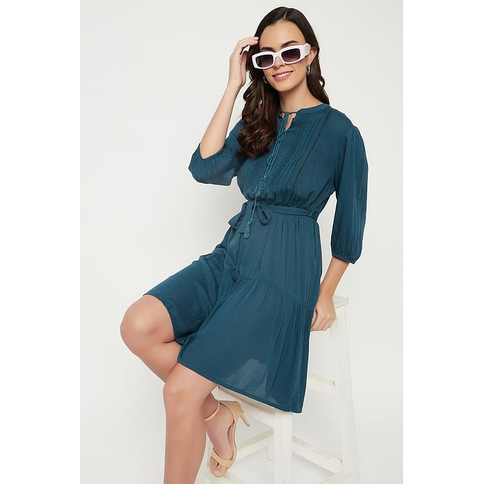 

Clovia Chic Basic Resortwear Dress in Teal Blue - Rayon Crepe - RW0064P36
