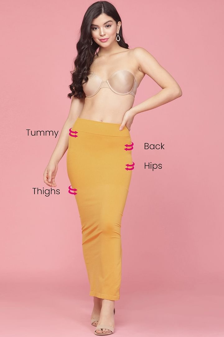 Yellow Women' Saree Shapewear With Side Slit Mermaid Petticoat