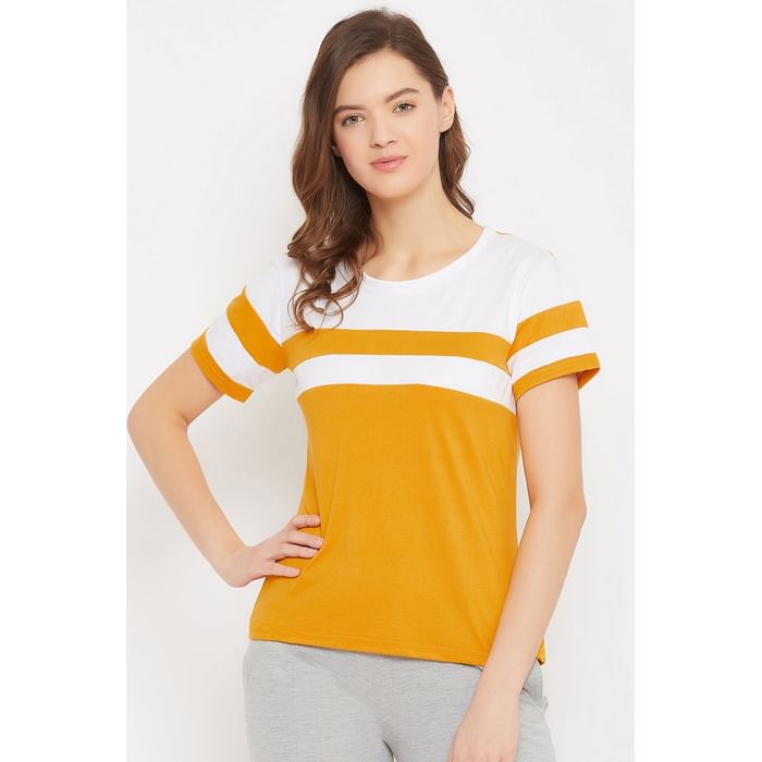 

Clovia Sassy Stripes Top in Mustard - Cotton Rich - LT0156P07