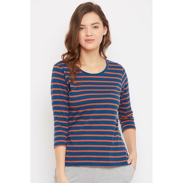 

Clovia Sassy Stripes Top in Navy - Cotton Rich - LT0148D08