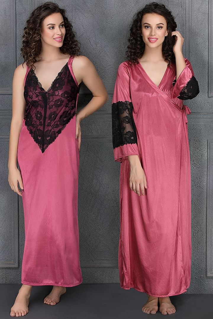 Buy Satin Nighty & Robe Set Online India, Best Prices, COD - Clovia -  NSM389G12