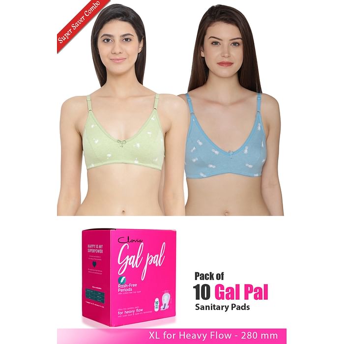 

Clovia Set of 2 Everyday Bra & Pack of 10 Gal Pal Pads - XL - BRC815P20, Assorted