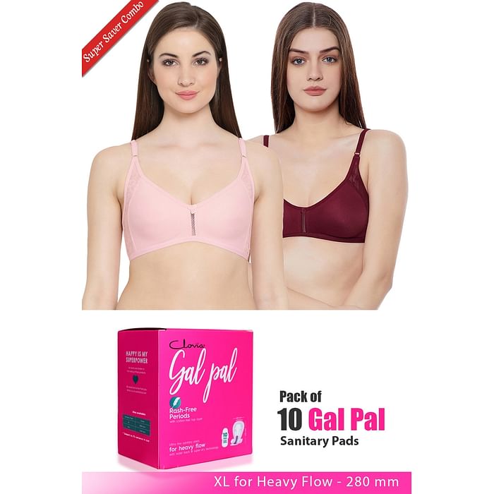 

Clovia Set of 2 Everyday Bra & Pack of 10 Gal Pal Pads - XL - BRC102P20, Assorted