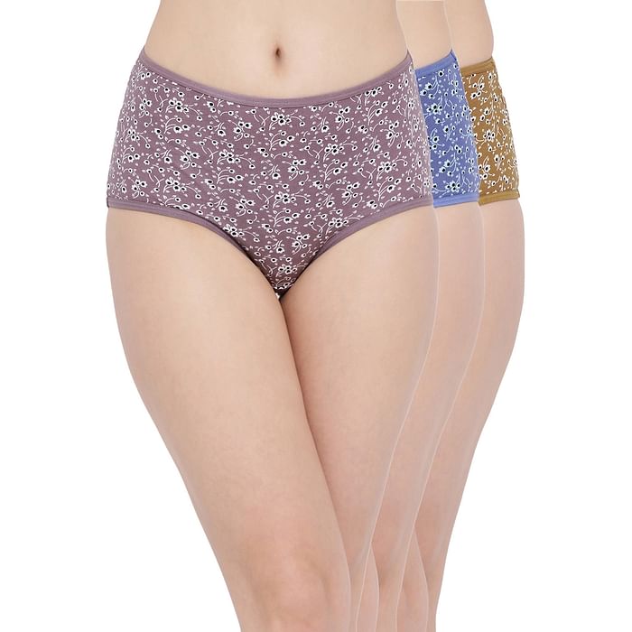 

Clovia Set of 3 Cotton High Waist Floral Print Hipster Panties - PN3296B90, Assorted