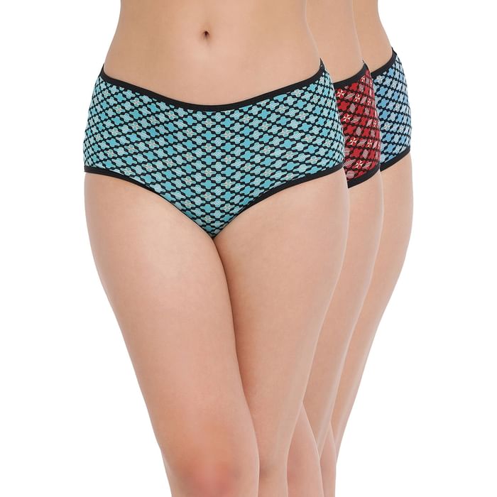 

Clovia Set of 3 Cotton High Waist Printed Hipster Panties - PN3296B60, Assorted