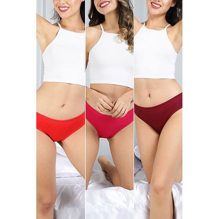 

Clovia Set of 3 Cotton Mid Waist Hipster Panties - PN2942B30, Assorted