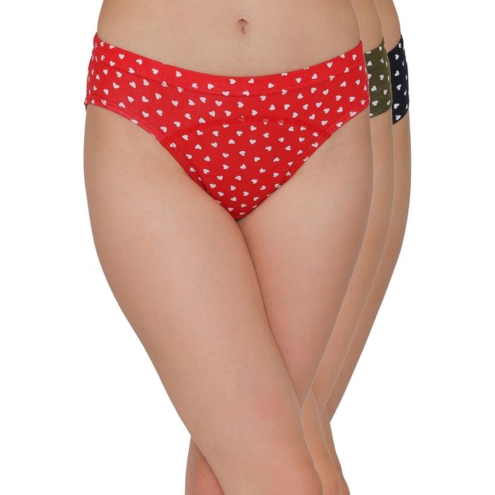 

Clovia Pack of 3 Mid Waist Heart Print Hipster Panties with Inner Elastic - Cotton - PN3339B30, Assorted