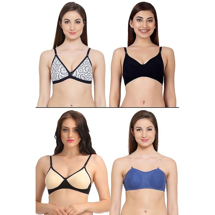

Clovia Set of 4 Cotton Non-Padded Non-Wired Bras - BRC377P24, Nude-colour