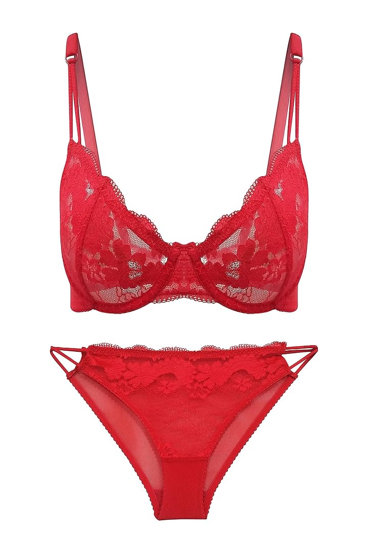 Set Of Bra And Panty: Sexy Non Padded Underwired Bra and Panty In Red, Bras  :: Designer Bras Online Lingerie Shopping: Clovia