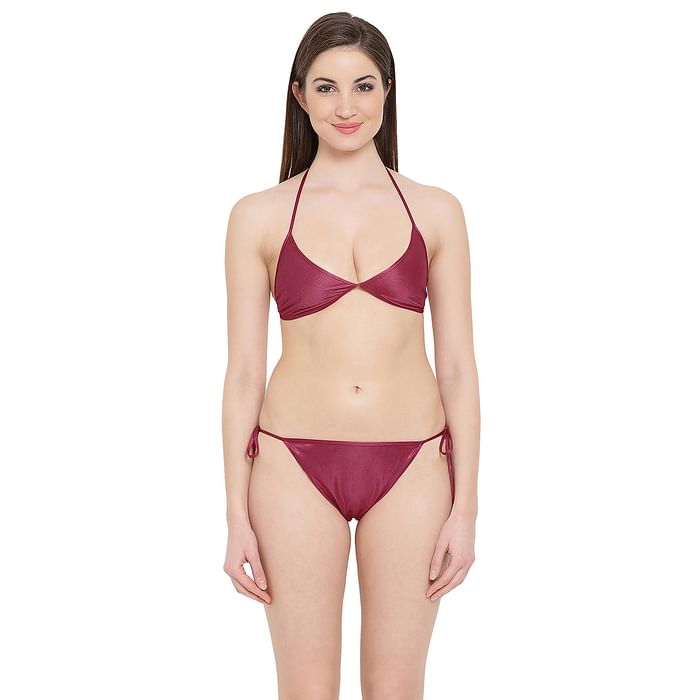 

Clovia Set of Halter Neck Bra & Stringy Bikini - BP0231P31
