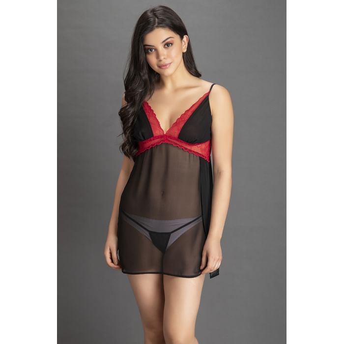 

Clovia Sheer Babydoll in Black - NS1245P13