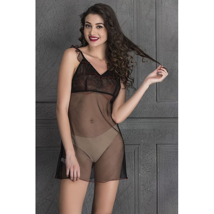 

Clovia Sheer Babydoll with Designer Neckline In Black - NS0772P13