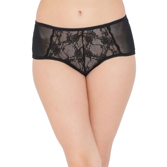 

Clovia Sheer Mid Waist Hipster Panty With Lace Panel With Matching BR1369R13 - PN2974R13, Black