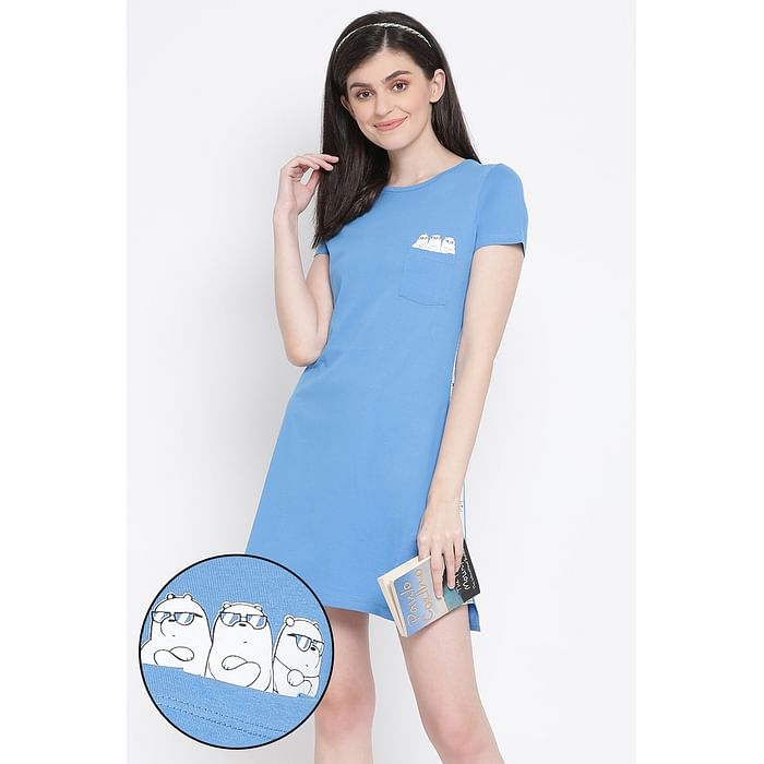 

Clovia Emoji Print Sleep Tee in Light Blue - 100% Cotton - NS1209E03