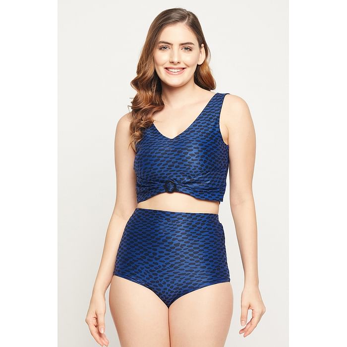 

Clovia Print Me Pretty Two Piece Swimsuit in Dark Blue - SM0122A08, Navy