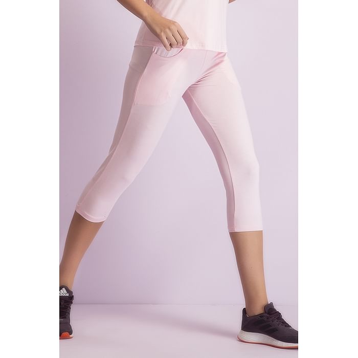 

Clovia Snug Fit Active Capri in Baby Pink - Cotton Rich - AB0064P22, Light pink