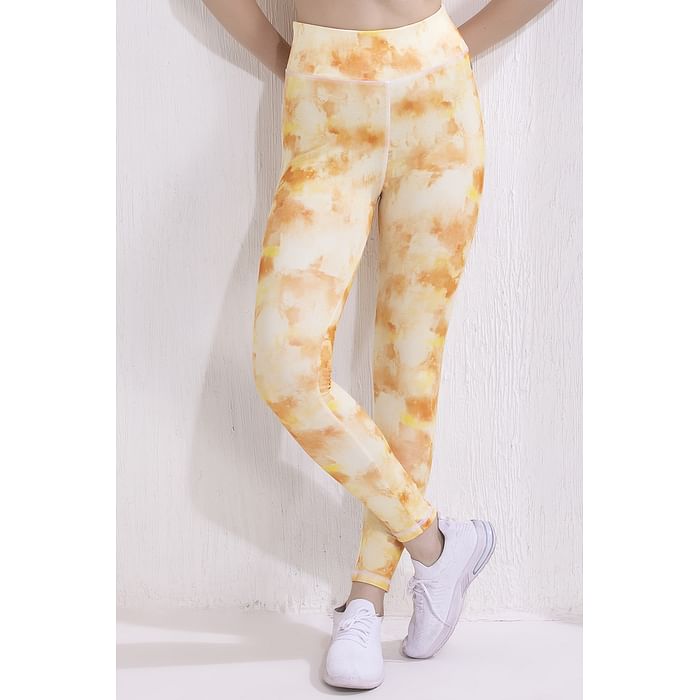 

Clovia Snug Fit Active Ankle-Length Tie-Dye Tights in Yellow - AB0042A16, Orange