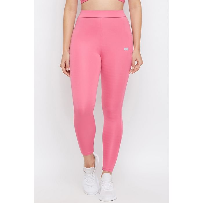 

Clovia Snug Fit Active Ankle Length Tights in Pink - AB0049P22, Light pink