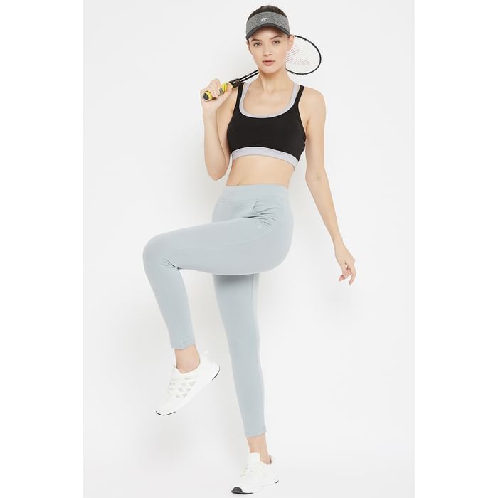 

Clovia Snug Fit Active Ankle-Length Tights in Grey - Cotton Rich - AB0059P05, Dark grey