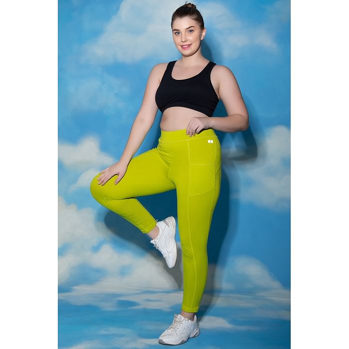 

Clovia Snug Fit High Rise Active Tights in Lime Green with Insert Pockets - AB0059P11, Light green