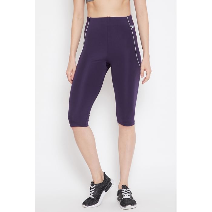 

Clovia Snug Fit Mid-Rise Active Capri in Dark Purple - AB0062P15