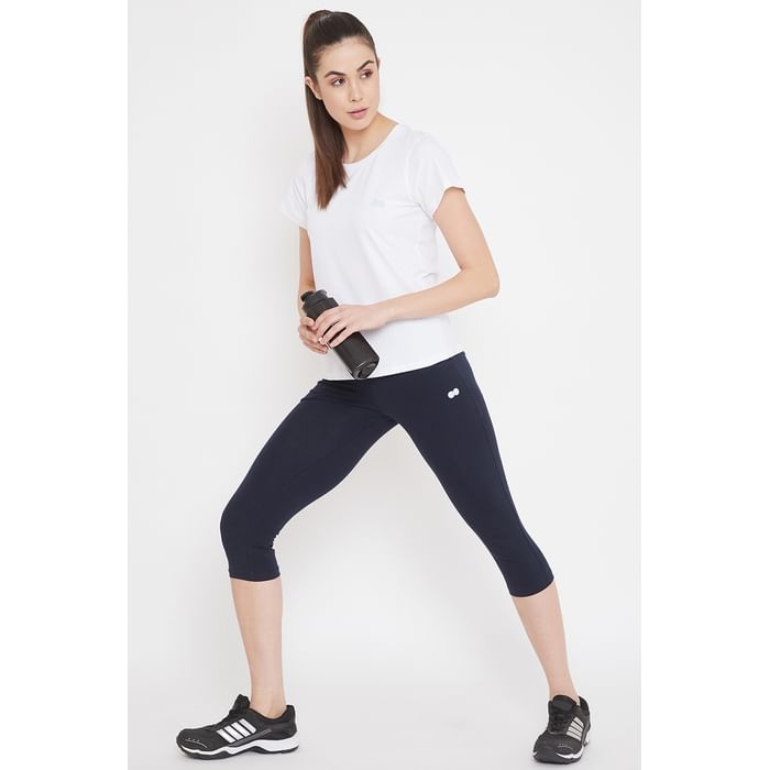 

Clovia Snug Fit Active Capri in Navy - Cotton Rich - AB0064P08