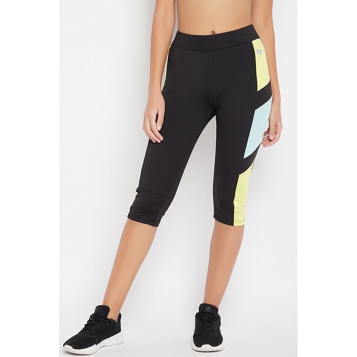 

Clovia Snug Fit High-Rise Active Capri in Black with Side Panels - AB0092P13