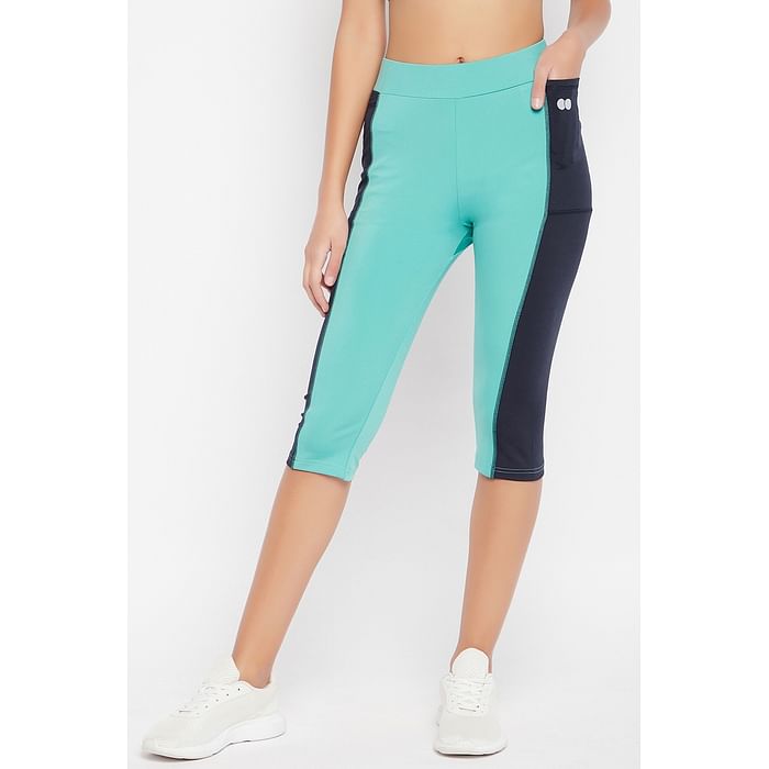 

Clovia Snug Fit High-Rise Active Capri in Light Blue with Side Panels - AB0093P03