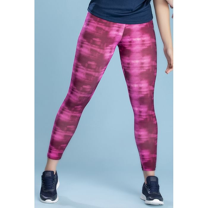 

Clovia Snug Fit Active High-Rise Ankle-Length Abstract Print Tights in Pink - AB0042P22, Light pink