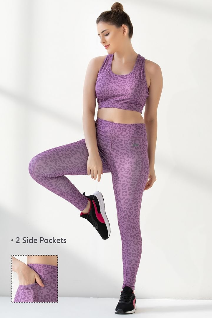 Buy High-Rise Ankle-Length Animal Print Active Tights in Lilac