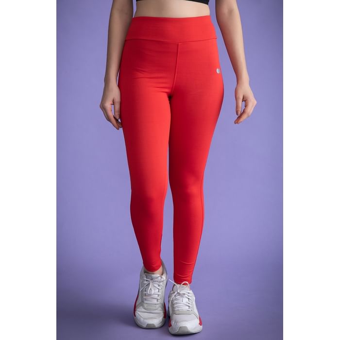 

Clovia Snug Fit Active High-Rise Tights in Coral Red - AB0042P04