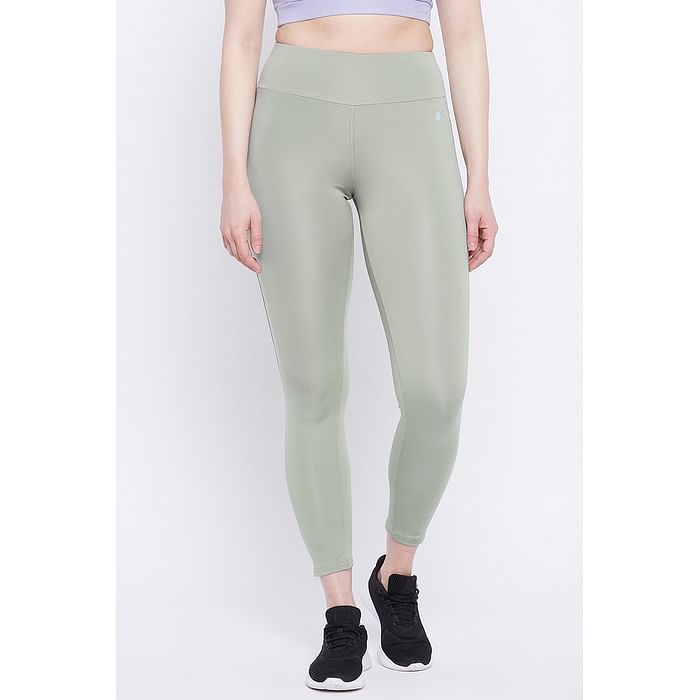 

Clovia Snug Fit Active High Rise Tights in Sage Green - AB0042S11, Light green