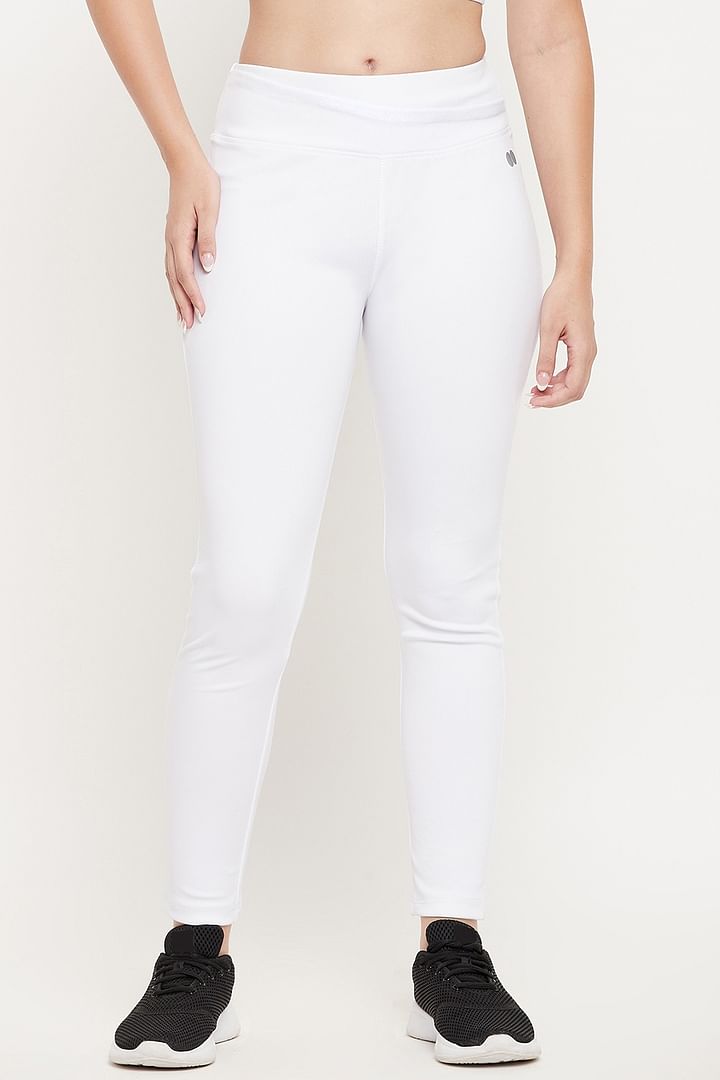 Women's Slim Fit Cotton Leggings Net Pattern Ankle Length Lace Leggings ( White)