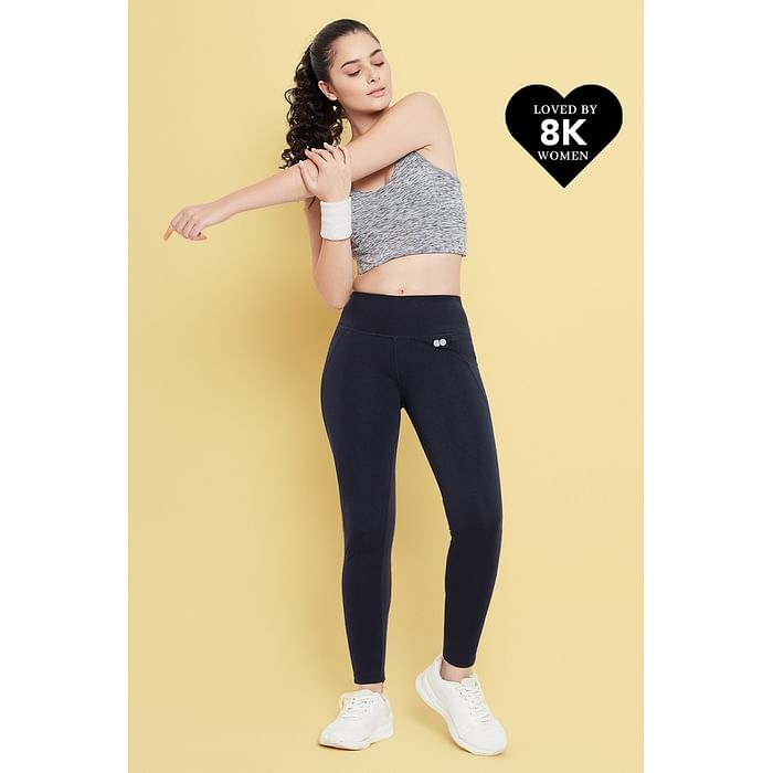 

Clovia Snug Fit Active Tights in Navy with Reflective Logo - AB0042K08