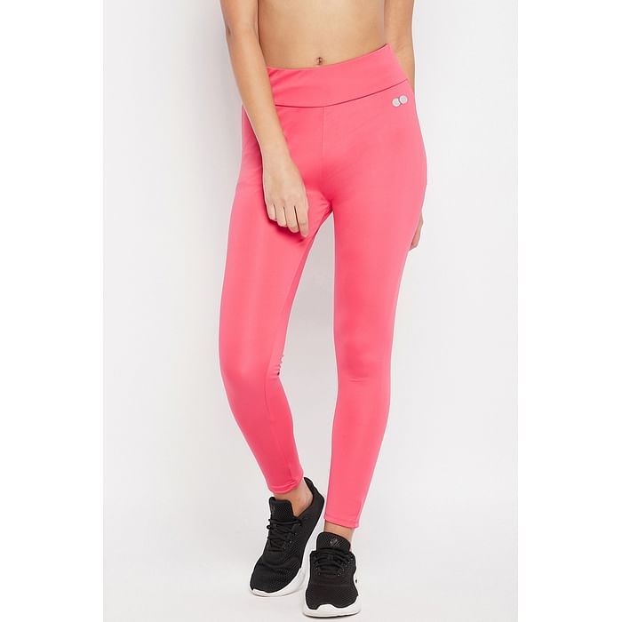 

Clovia Ankle-Length High-Rise Active Tights in Blush Pink - AB0042E22, Light pink