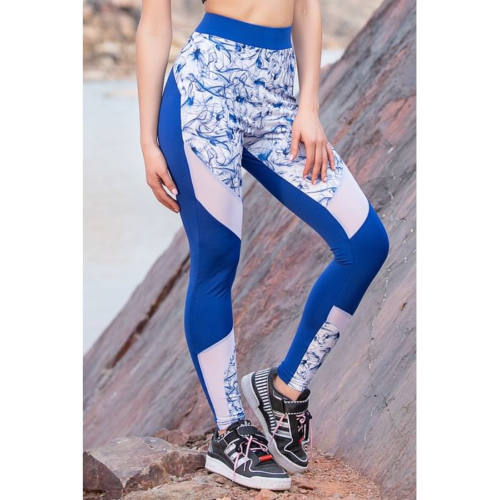 

Clovia Snug Fit Ankle-Length Printed Active Tights in Blue - AB0063P03, Light blue
