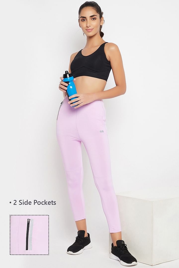 Buy Clovia Snug-Fit High-Rise 4 Pocket Active Tights in Purple Colour Online
