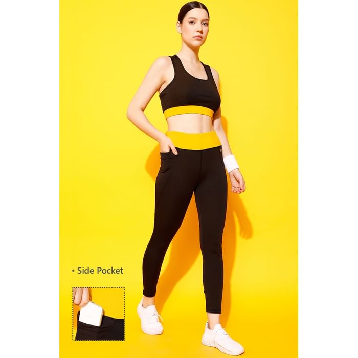 

Clovia High Rise Active Tights in Black with Side Pocket - AB0020I13