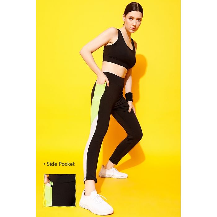 

Clovia High Rise Active Tights in Black with Side Pocket - AB0029P13