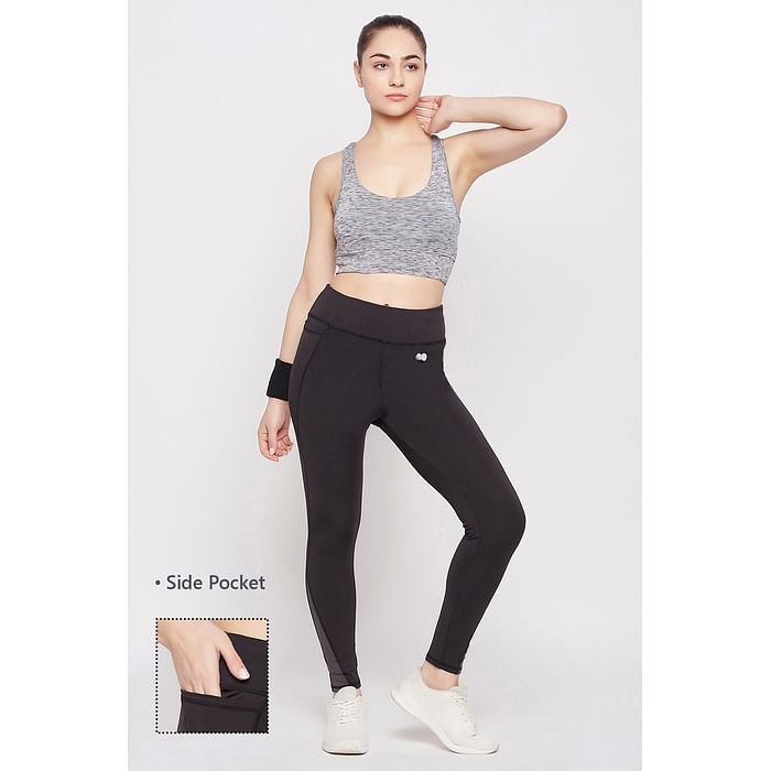 

Clovia High Rise Active Tights in Black with Side Pocket - AB0100P13