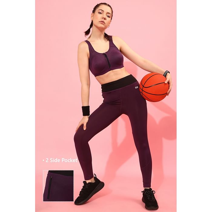 

Clovia High Rise Active Tights in Dark Purple with Side Pockets - AB0107P15