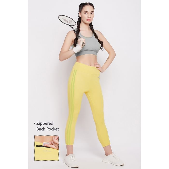 

Clovia High Rise Active Tights in Lemon Yellow with Back Pocket - AB0029P02, Light yellow