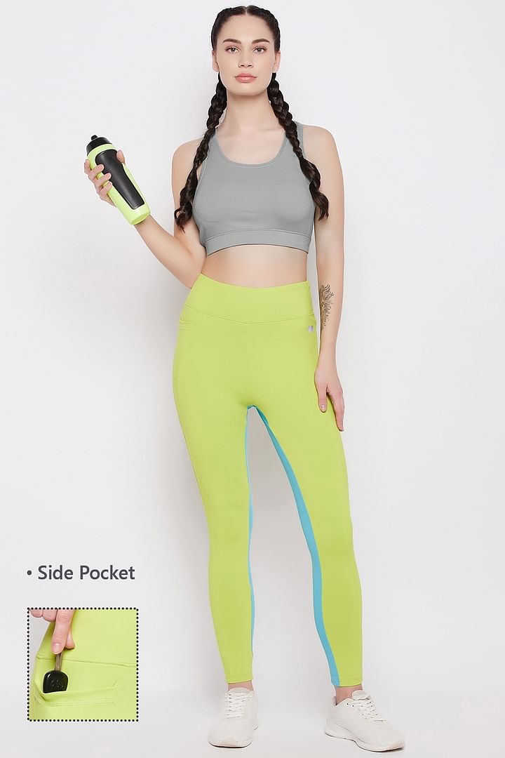 Buy High Rise Printed Active Tights in Mint Green with Side Pocket Online  India, Best Prices, COD - Clovia - AB0042D03