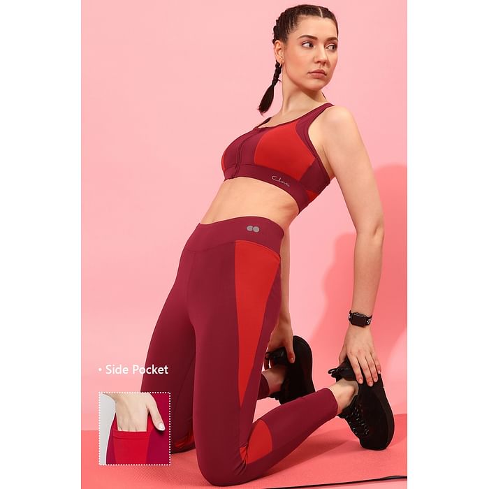 

Clovia High-Rise Active Tights in Maroon with Side Pocket - AB0037P09