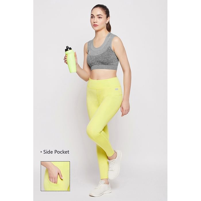 

Clovia High-Rise Active Tights in Neon Green with Side Pocket - AB0100A11, Light green