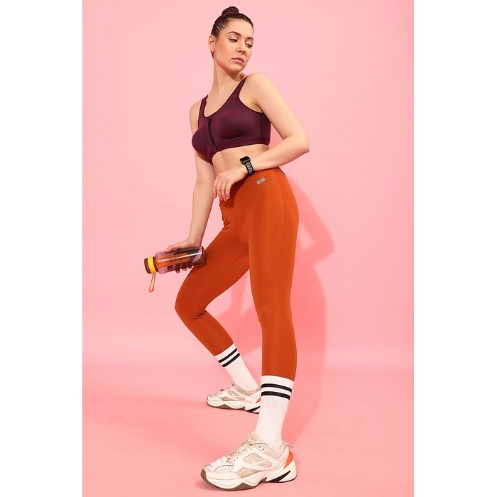 

Clovia Snug Fit High-Rise Active Tights in Orange - AB0042B06, Brown