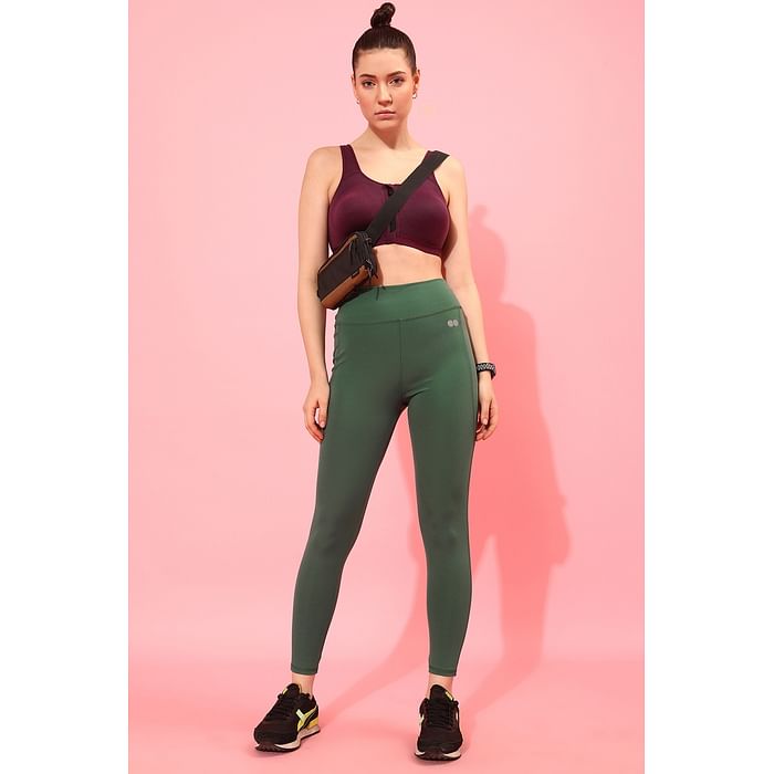

Clovia Snug Fit High-Rise Active Tights in Moss Green - AB0100R17, Dark green