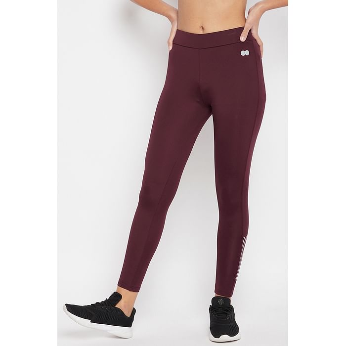 

Clovia Snug Fit High Rise Active Tights in Plum Colour - AB0049A15, Purple