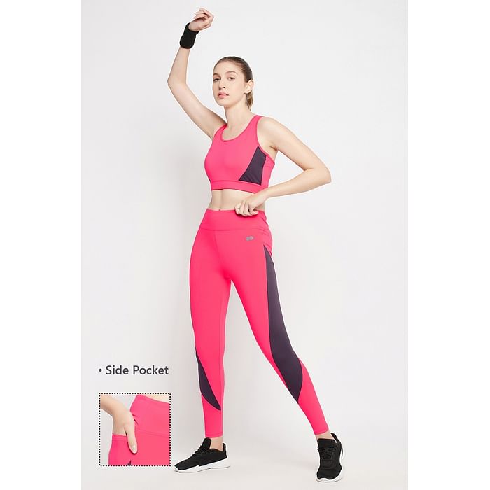 

Clovia High Rise Active Tights in Rose Pink with Side Pocket - AB0105P22, Light pink