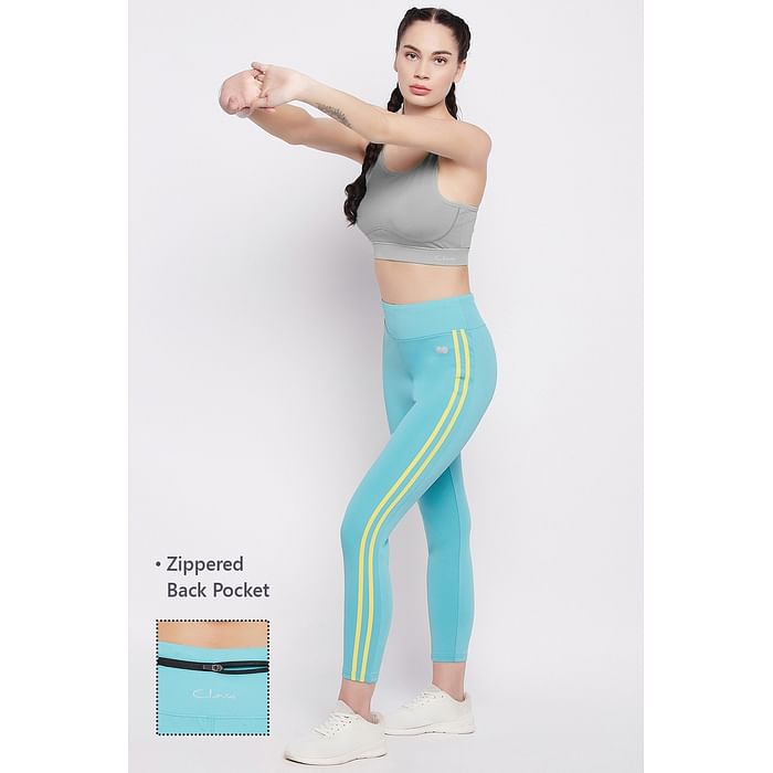 

Clovia High-Rise Active Tights in Sky Blue with Back Pocket - AB0029D03, Light blue